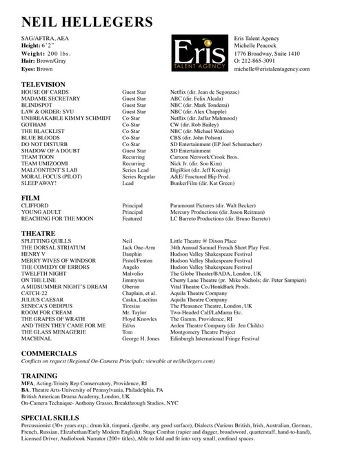 Neil Hellegers Theatrical Resume